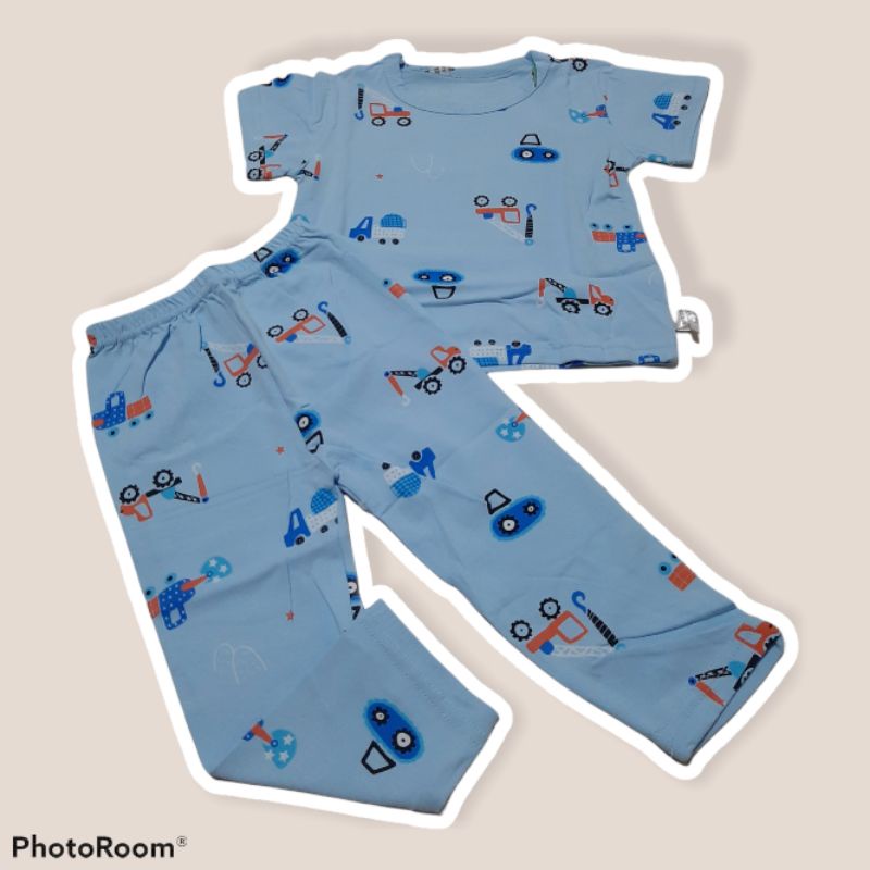 Setelan Piyama Import Anak Laki2 CP Premium motif Dinosaurus / rubah / excavator mobil car