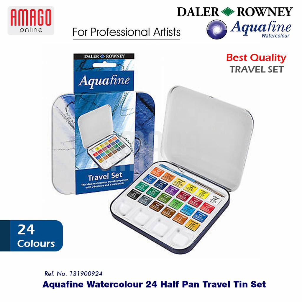 DALER-ROWNEY - AQUAFINE TRAVEL SET - 24 HALF PAN WATERCOLOUR - 131900924