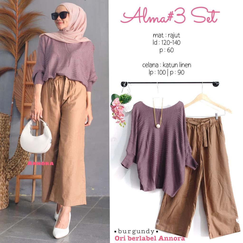 ALMA  #3 SET PAKAIAN SETELAN ONESET BY ANNORA BAHAN TOP RAJUT CELANA KATUN