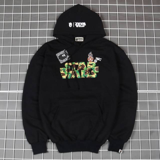 (BAYAR DITEMPAT) SWEATER HOODIE PRIA BAPE X STAR WARS HITAM
