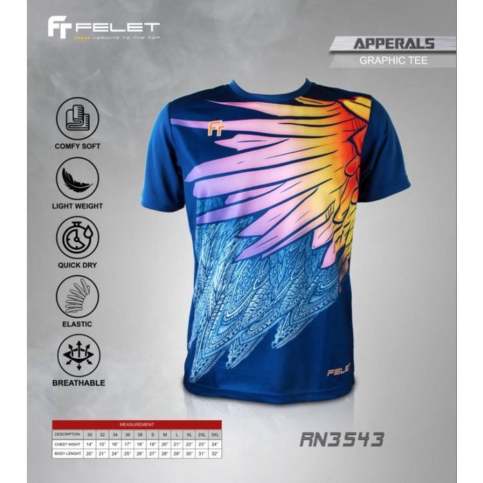 Flum | Kaos Original Felet Baju Olahraga Badminton Pria Dewasa - Impor