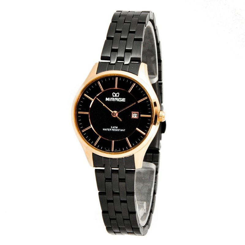 MIRAGE Original Jam Tangan Wanita Rantai Hitam Rose Gold Water Resistan