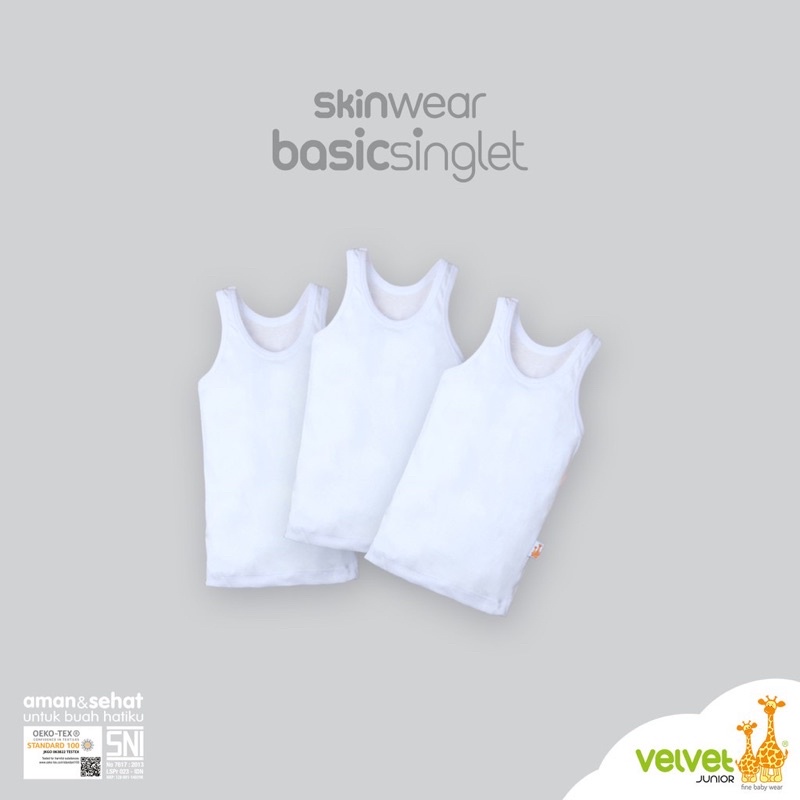 Velvet Junior isi 3pcs Singlet Basic Kaos Dalam Baby Anak Putih / KZL isi 6pc Singlet &amp; Tanktop