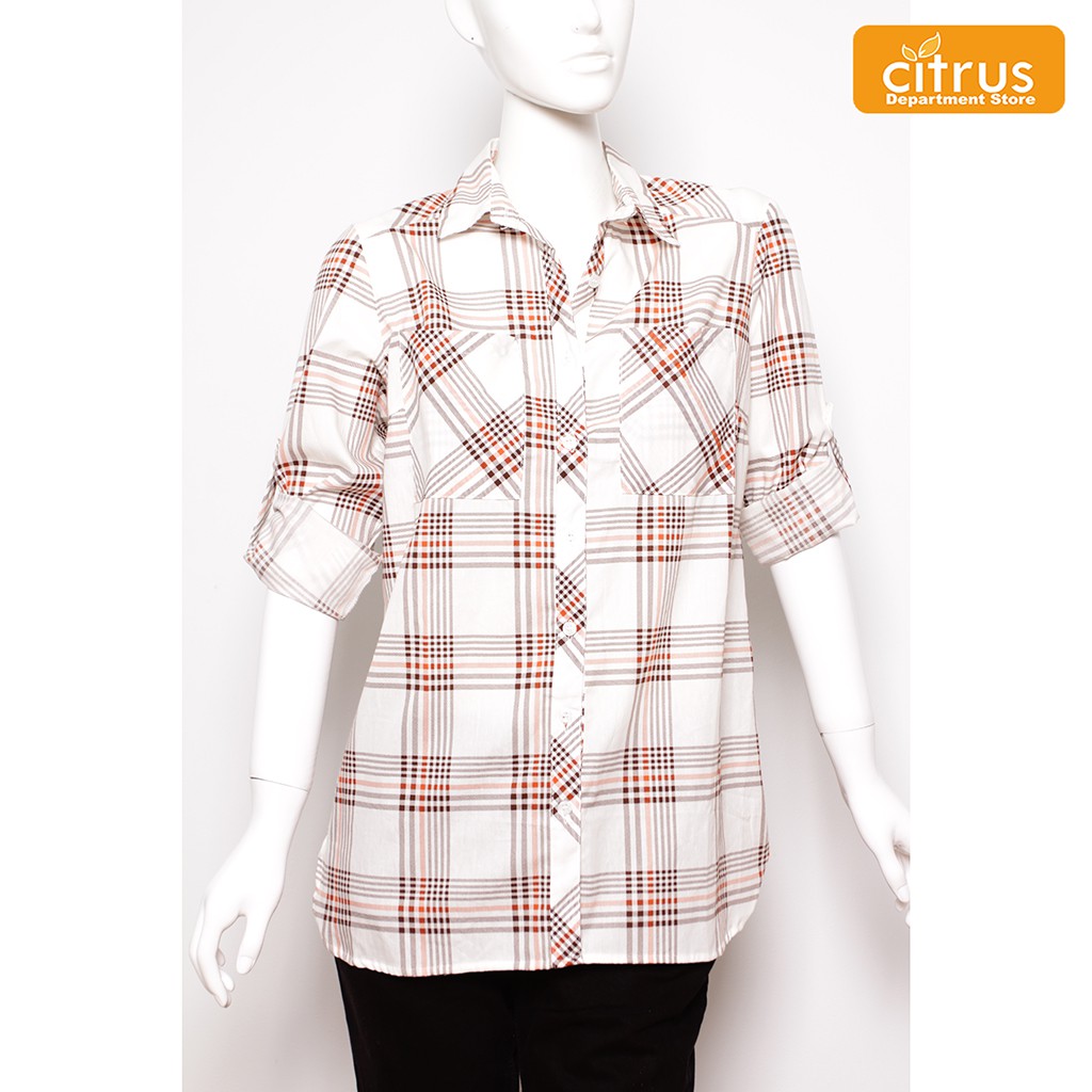 Le'Rosetz 9220601 Blouse Warna Putih Bermotif Kotak