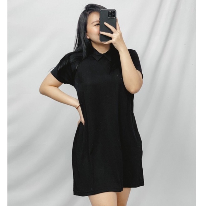 HOPYLOVY - Dress Wanita Kerah Polos bahan Soft Spandek Dress Miyuki