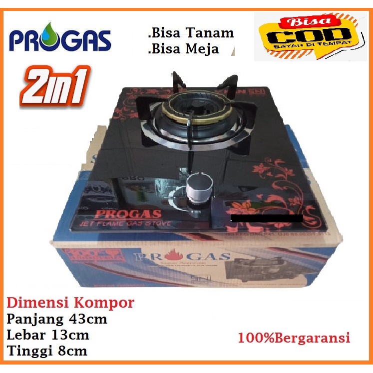 Kompor Gas Progas 1 Tungku Kaca GasGas Free Selang Gas Paket Regulator 1.8 meter-new