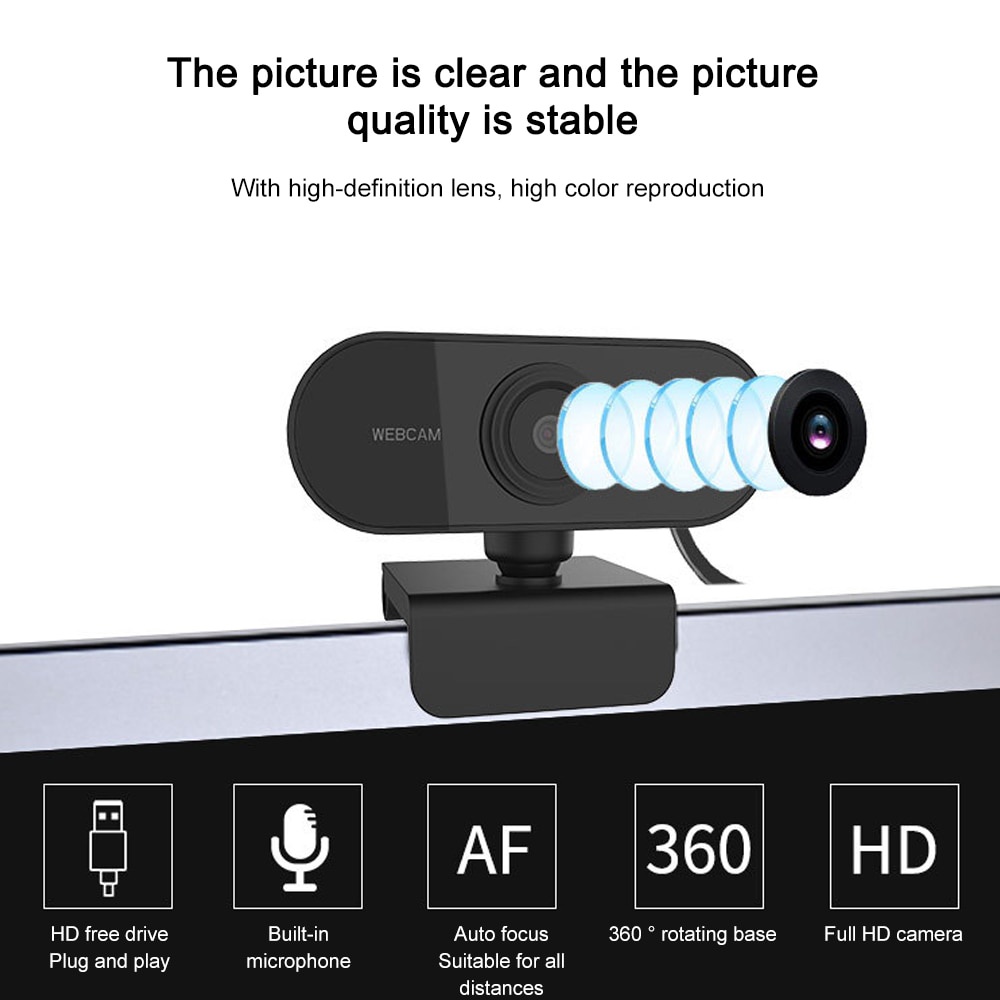 Webcam 1080p Full HD USB High Resolution Rotate 360 Derajat