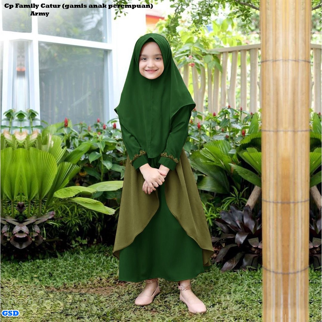 Cp Family Catur / Baju Couple Keluarga Murah/ Baju Gamis Wanita + Bergo + Kemeja Pria / Baju Gamis Anak Perempuan + Baju Koko Anak Laki-Laki/ Gamis Sarimbit / Syari Muslim Best Seller