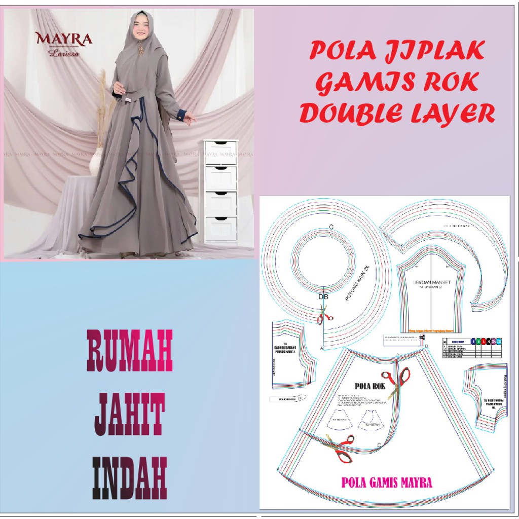Pola Jahit Gamis Double Layer