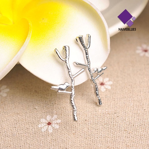 Anting Stud Desain Cabang Pohon Burung Bahan Alloy Untuk Wanita