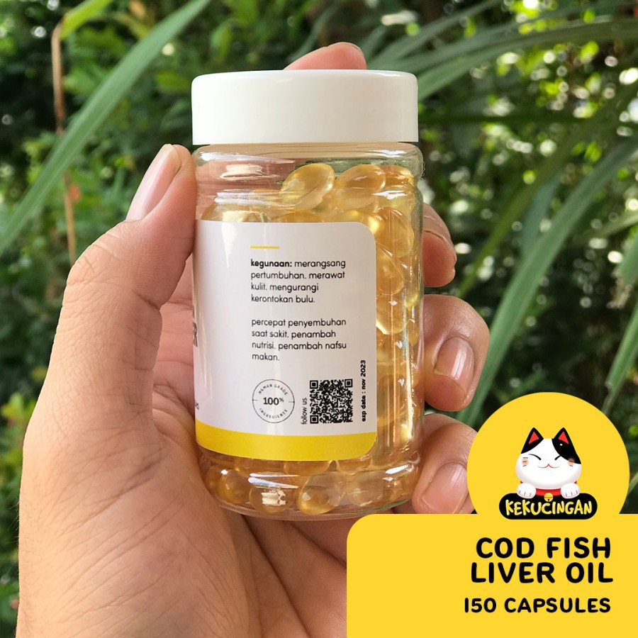 Minyak Ikan COD Fish Liver Oil Vitamin Bulu Rontok Kucing Anjing Kekucingan 150 Kapsul