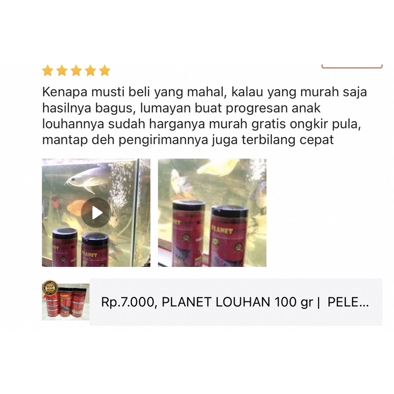 Rp.7.000, PLANET LOUHAN 100 gr |  PELET MAKANAN PAKAN IKAN LOUHAN 3 IN 1