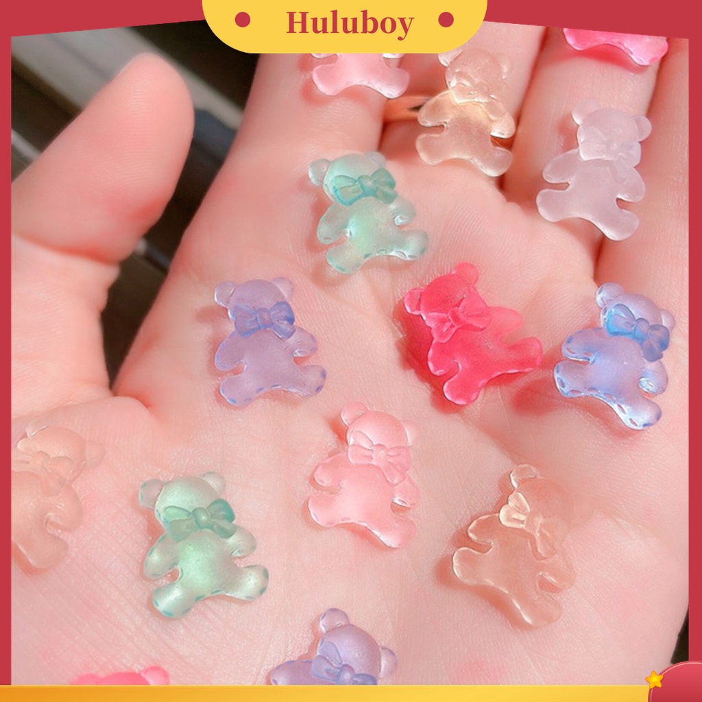 Huluboy Huluboy♡ 30pcs / Set Ornamen Kuku UV Gel Bentuk Beruang Efek Kilau Untuk Aksesoris Manicure Wanita