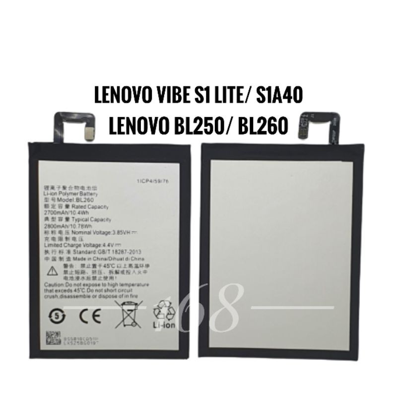 Baterai Batre Lenovo BL250 BL260 Vibe S1 Lite Batere Lenovo S1A40 Original