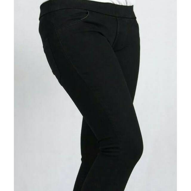 Celana Jeans Panjang Wanita Karet Pinggang Kuliah-Hitam