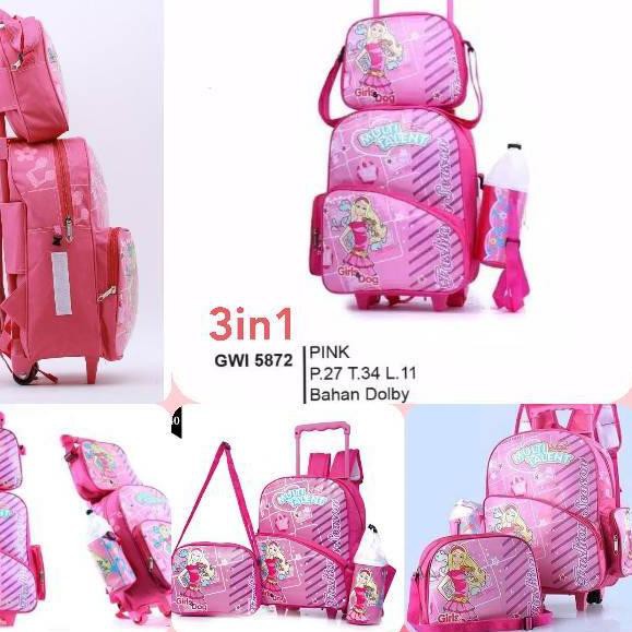 кн ☛xv✦ кк Tas Trolley Anak Sekolah Barbie 3in1 troli roda dorong + Bottle Bag Original GARSEL GWI 5