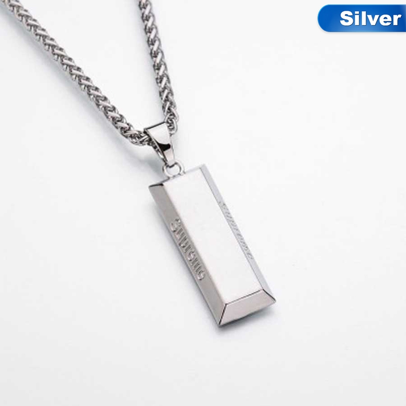 Kalung Rantai Liontin Bar Metal Warna Silver/Gold Gaya Hip Hop Franco untuk Pria