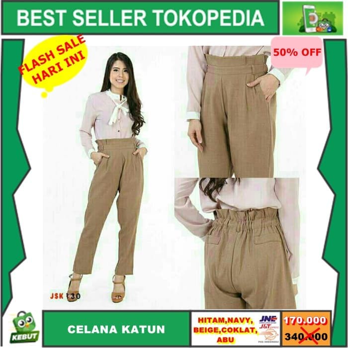 TERMURAH / CELANA KERJA CEWEK-CELANA KATUN HIGH RISE JSK JEANS-CELANA KANTOR - Hitam