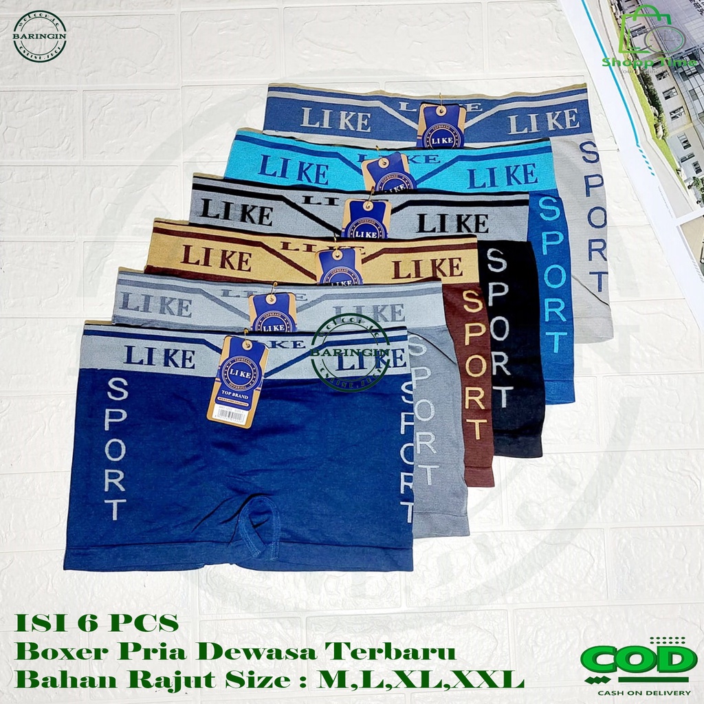 ISI 6 PCS Celana Dalam Boxer Pria Dewasa Bahan Rajut Size jumbo-Boxer Pria Top-Boxer Cowok Distro-Dalaman laki-Laki