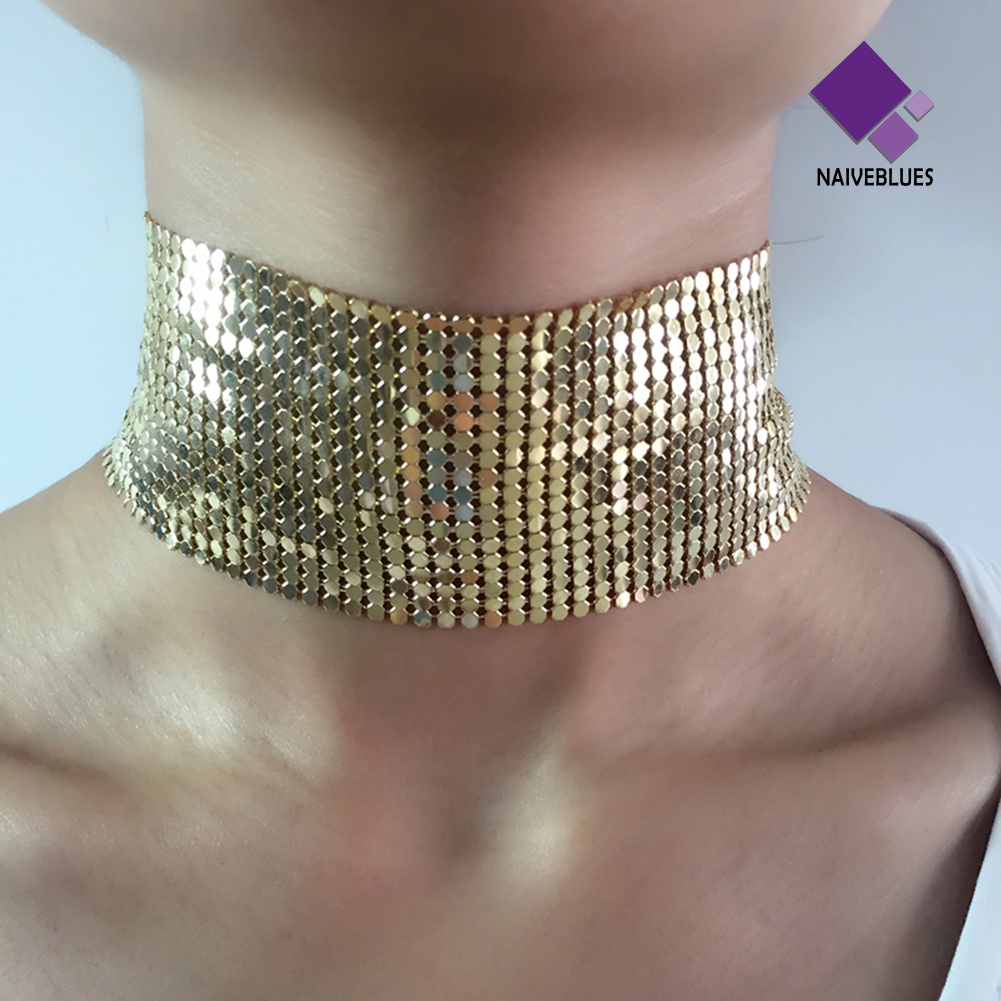 Kalung Choker Sequin Mesh Gaya Punk Untuk Wanita