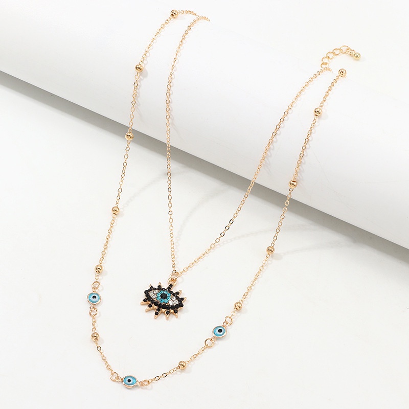 fashion retro full diamond Evil eye Multilayer alloy Necklaces/ Exaggerated personality gold color long Clavicle Chain