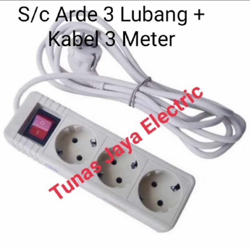 Stop Kontak Arde 3 Lubang Saklar + Kabel 3M Terminal Kuningan SUNFREE SATURNUS