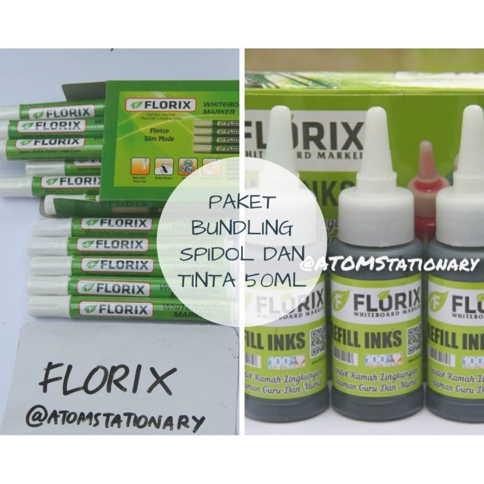 

(TERLARIS) Paket Bundling Tinta Refill Spidol 50ml dan Spidol FLORIX isi 12 BONUS