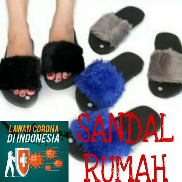  SANDAL  BULU  WANITA 8warna kokop rasfur  SANDAL  RUMAH 