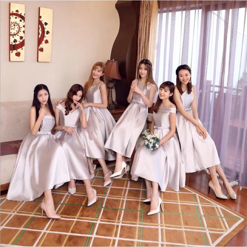 Satin Party Dresses Bridesmaid Gown A line elegant midi baju pesta wanita mewah big size jumbo ukura