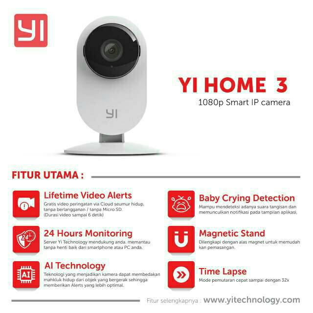 Xiaomi Yi Home 3 Camera 1080P HD Smart IP Camera CCTV INTERNATIONAL
