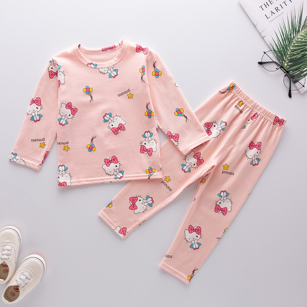 Baju Tidur anak cewek lengan panjang bahan cotton import 1-4 tahun import Piyama anak perempuan-1