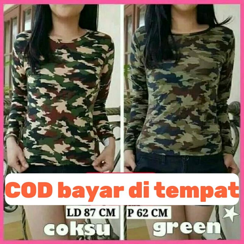 KAOS WANITA ARMY TENTARA LORENG BAJU CEWEK ARMI LENGAN PANJANG SIZE M - XXL