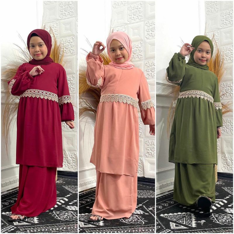 Gamis Anak Usia Umur 2 4 6 8 10 Baju Dress Renda Longdress Ceruty Babydoll Couple Pasangan Bunda