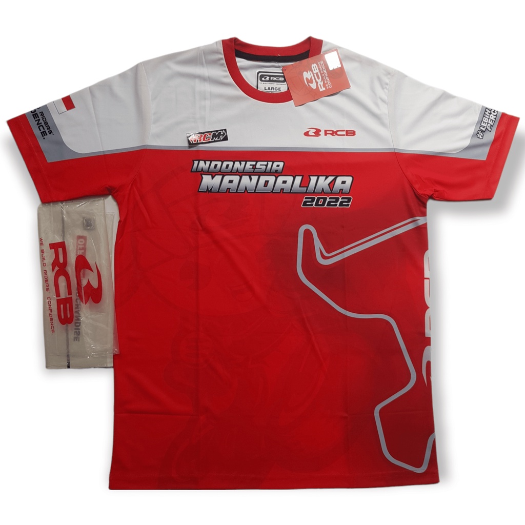 TSHIRT T-SHIRT KAOS JERSEY SIRKUIT INDONESIA MANDALIKA MOTOGP MOTO GP 2022 RCBB RACINGBOY WARNA MERAH RED KOMBINASI PUTIH WHITE SIZE UK UKURAN L ORI ORIGINAL RACINGBOY ASLI