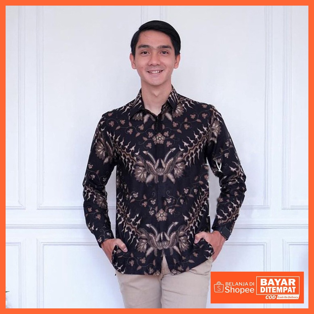 Kemeja Batik Lengan Panjang Baju Pria Modern - manda maroon