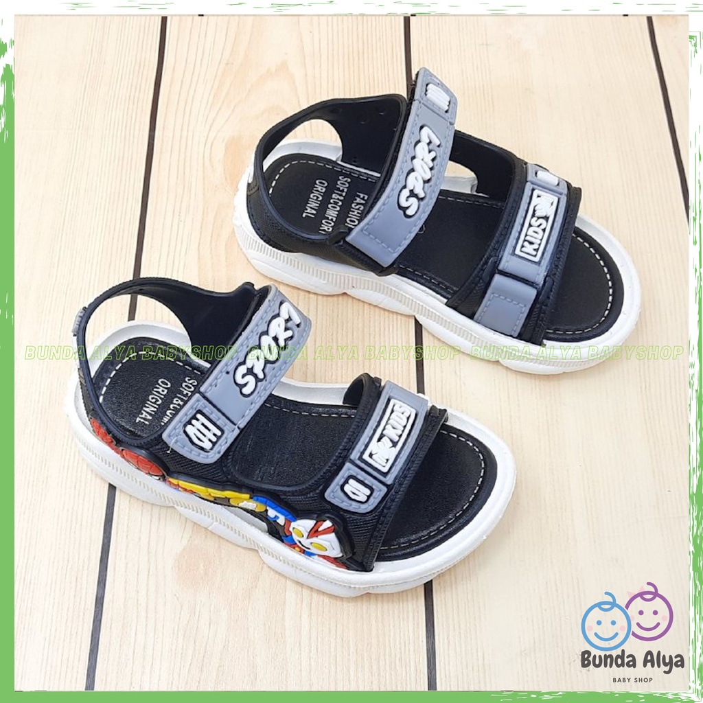 Sendal Anak Laki IMPORT Usia 1 2 Tahun ABU Model Tali Velcro - Sepatu Sandal Anak Model Keren Bahan Karet Elastis Anti Licin Nyaman Dipakai Size 21 - 30