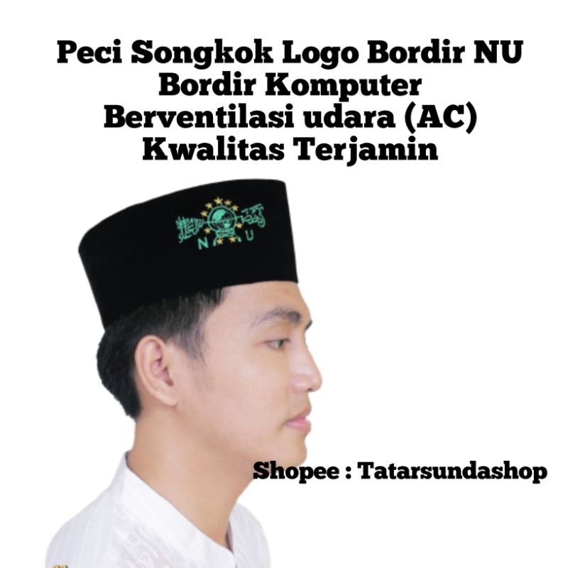 Peci Songkok Kopiah Hitam NU Nahdlatul Ulama Super Premium Logo Bordir Tinggi 9 cm 10 cm