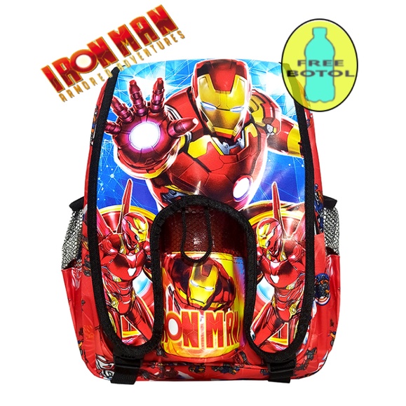 FREE BOTOL !!! Tas Ransel anak Laki-laki Sekolah TK / SD karakter IRON MAN