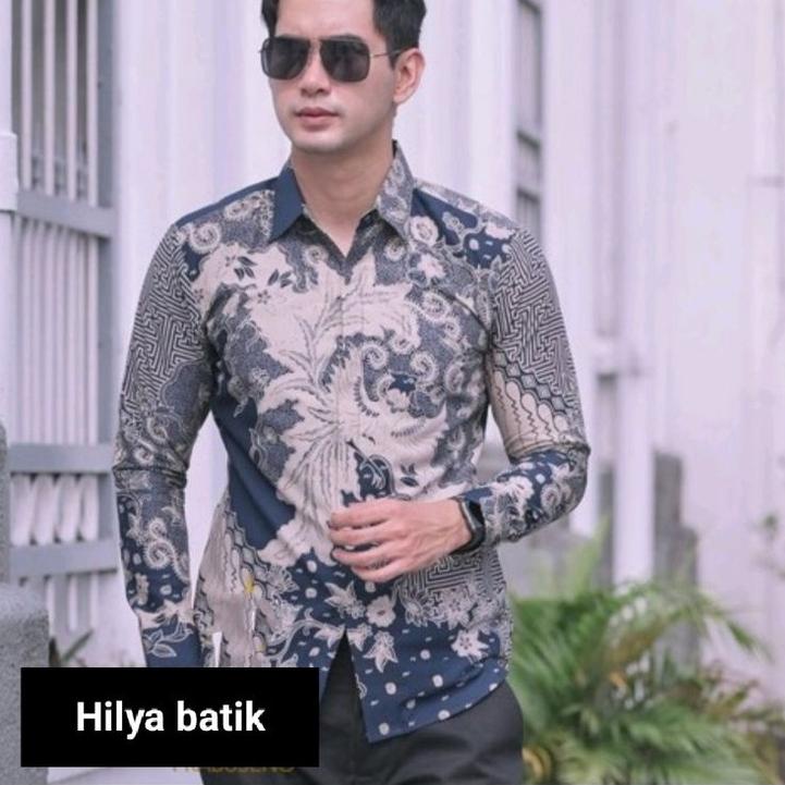 Banyak Dipakai.. Kemeja Batik Sakuna Parna MURAI BATU WARNA NAVY BATIK PRIA LENGAN PANJANG SLIM FIT 