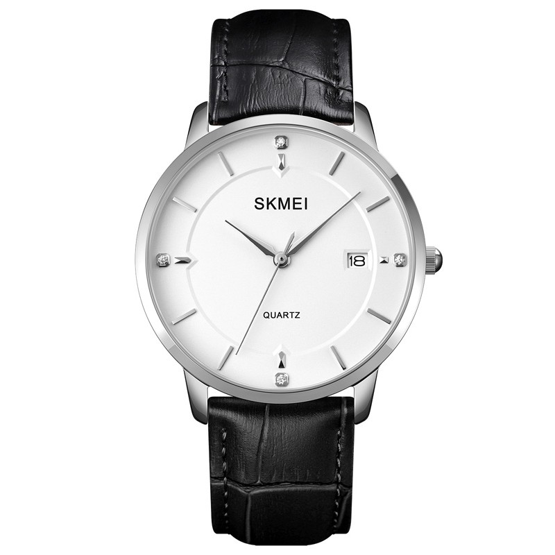 SKMEI 1801 Jam Tangan Pria Wanita Analog Model Classic Tali PU Leather MGOS-Hitam Silver Putih