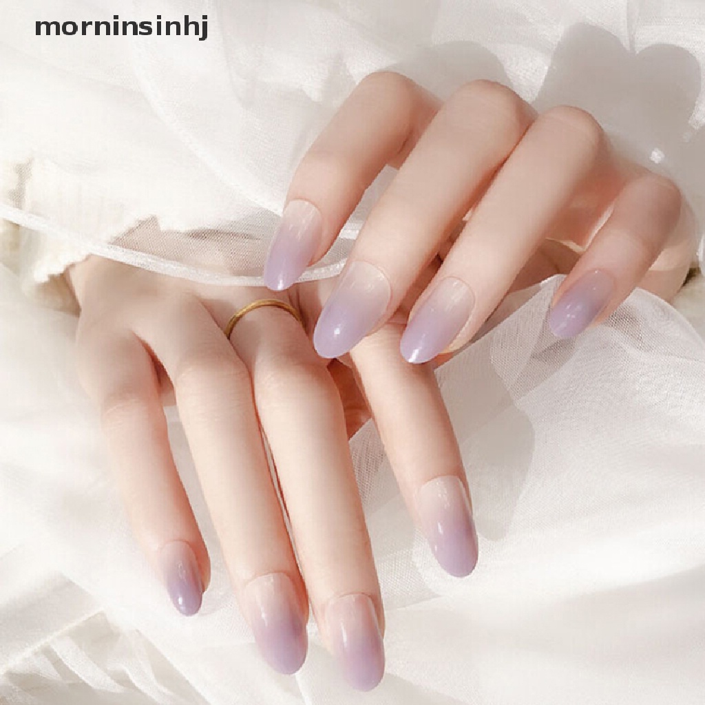 Mornin 24pcs Kuku Palsu Akrilik Uv Gel Warna Ungu Gradasi