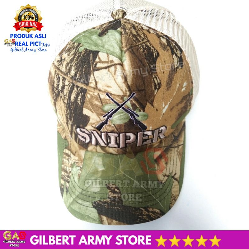 GILBERT ARMY STORE Topi Loreng Camo Sniper Variasi Jala Jaring Velcro Perekat Hat Pria Tactical Terbaru Murah Grosir Premium