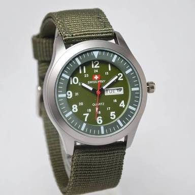 BEST SELLER JAM TANGAN PRIA SWIS* ARM* KANVAS TANGGAL HARI GREEN