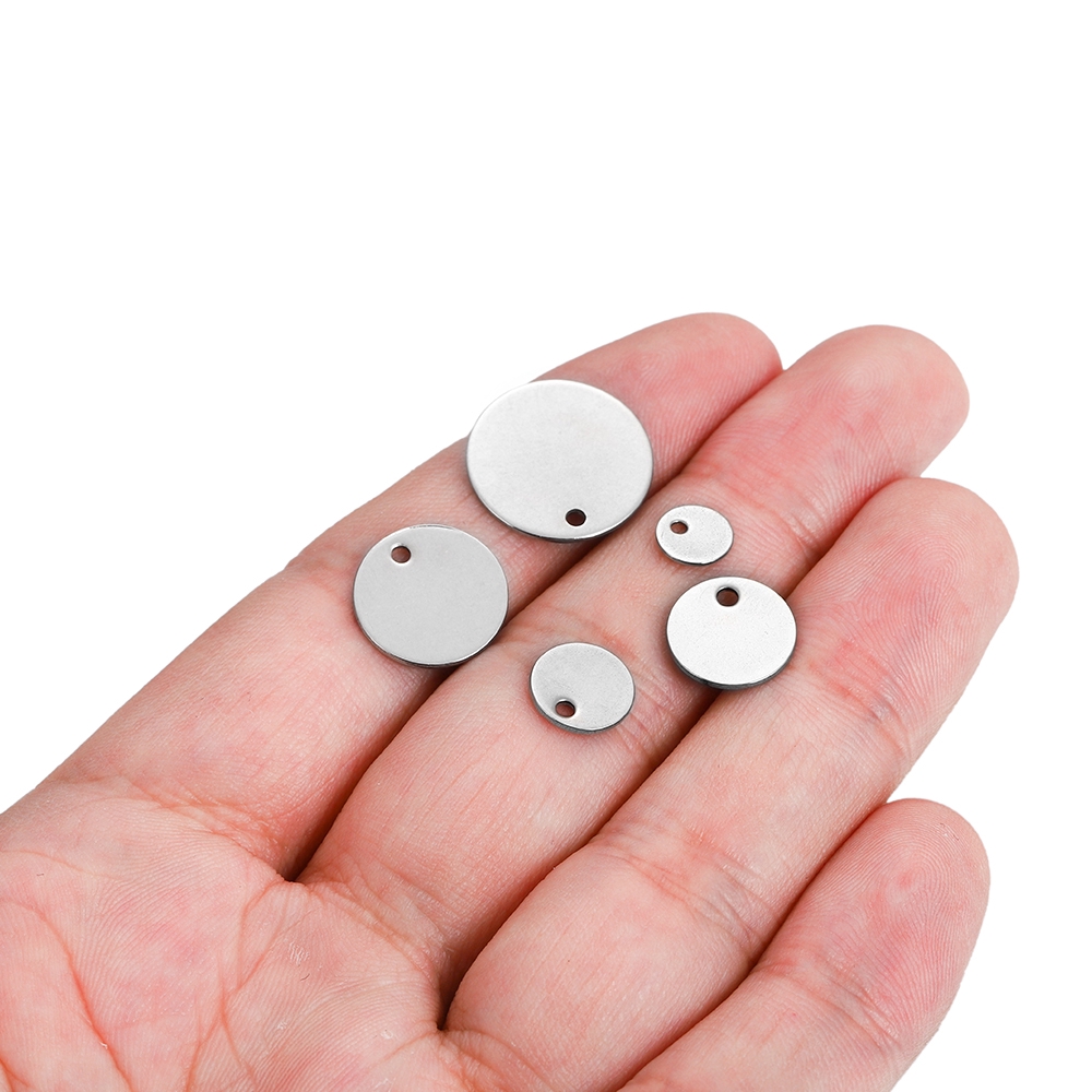 10-50pcs/lot 6-30mm Stainless Steel Round One Hole Charms Pendants Dog Tag For DIY Jewelry Making Findings Bracelet Supplies