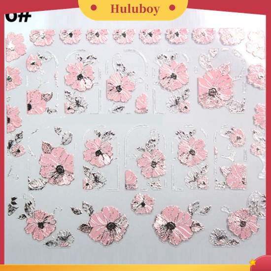 Huluboy Huluboy♡ Stiker Kuku 3D Motif Bunga Warna Pink Untuk Manicure