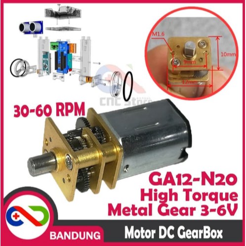 GA12-N20 N20 DC MOTOR HIGH TORQUE METAL GEAR 6V 30RPM - 60RPM