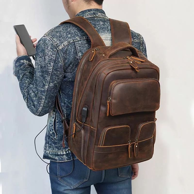 Tas Asli Kulit Ransel Kasual Lapisan Atas Kulit Ransel Sekolahnya Tas laptop komputer Tas Ransel T