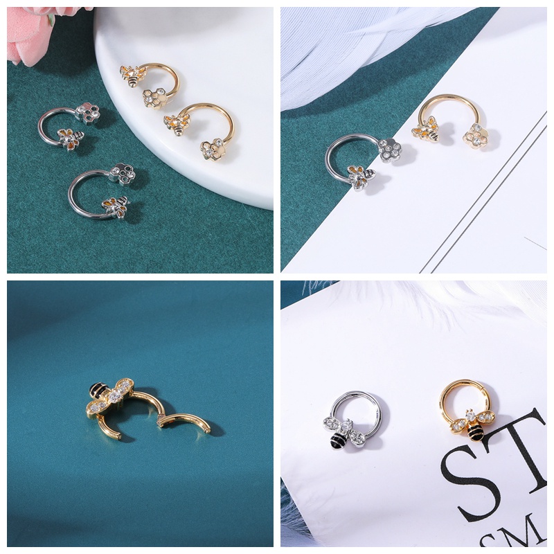 1pc Anting Tindik Hidung / Tulang Rawan Telinga 16G Desain Tapal Kuda / Lebah Bahan Stainless Steel