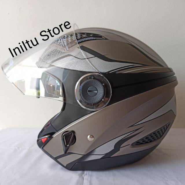 Helm Zeus ZS610 ZS-610 Z610 Matt Dark Silver OO14 Silver Half Face Openface Double Visor