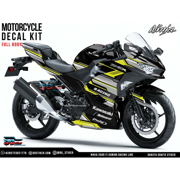 Decal Sticker Ninja 250R FI 2018 Kuning Racing Line DG Stiker